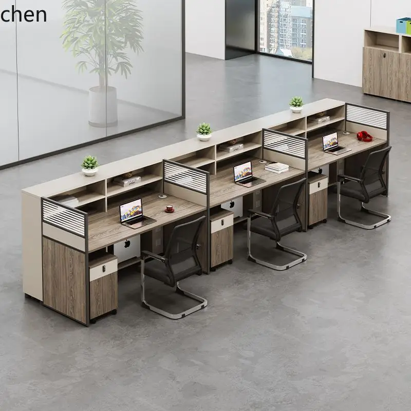 HT Staff Office Desk and Chair Set Simple Modern 2/4/6 Person Employee Card Seat Financial Office Desk