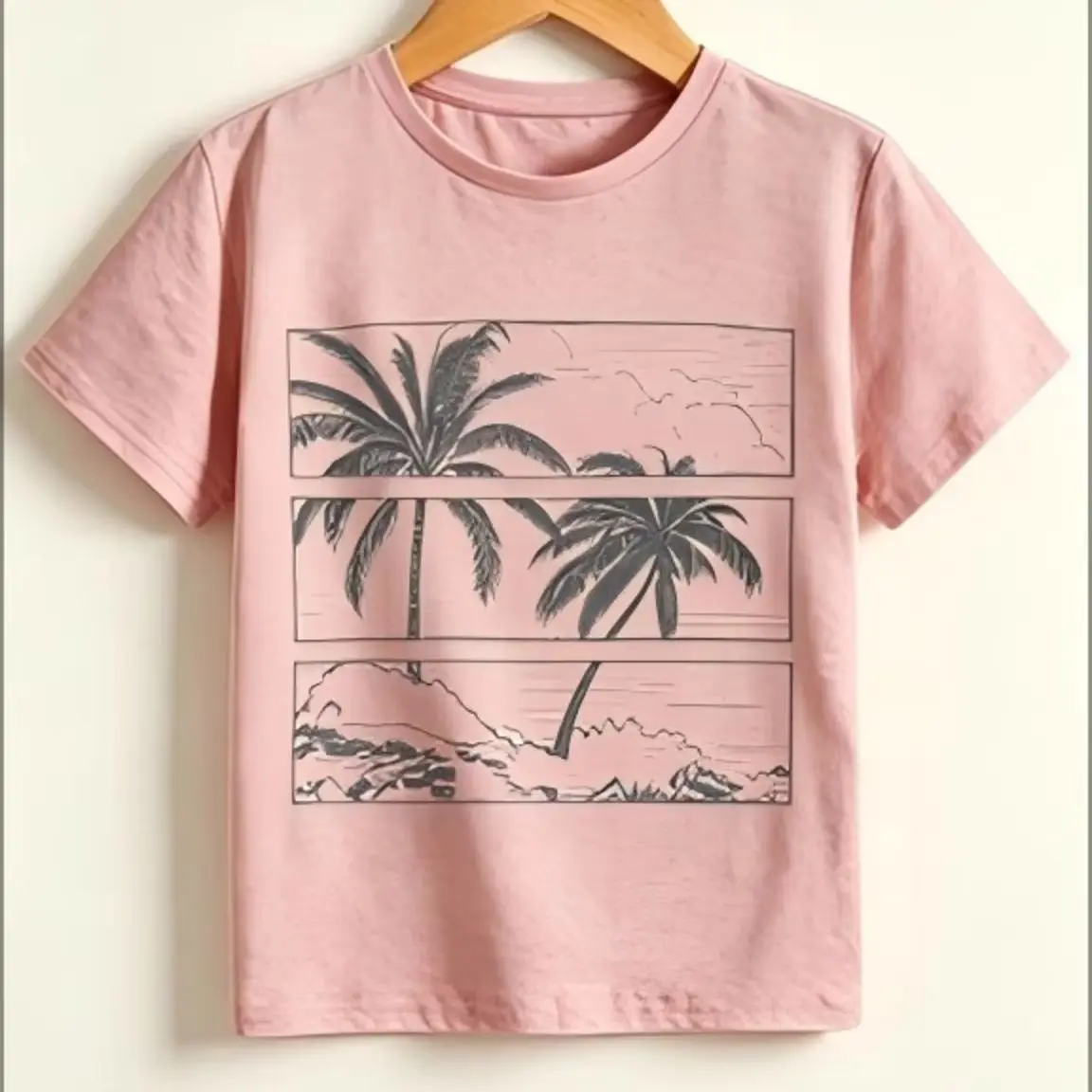 Vintage Palm Tree Beach Ocean Graphic Tee Tropical Summer Retro Landscape Unisex Casual Vacation Short Sleeve Streetwear Top