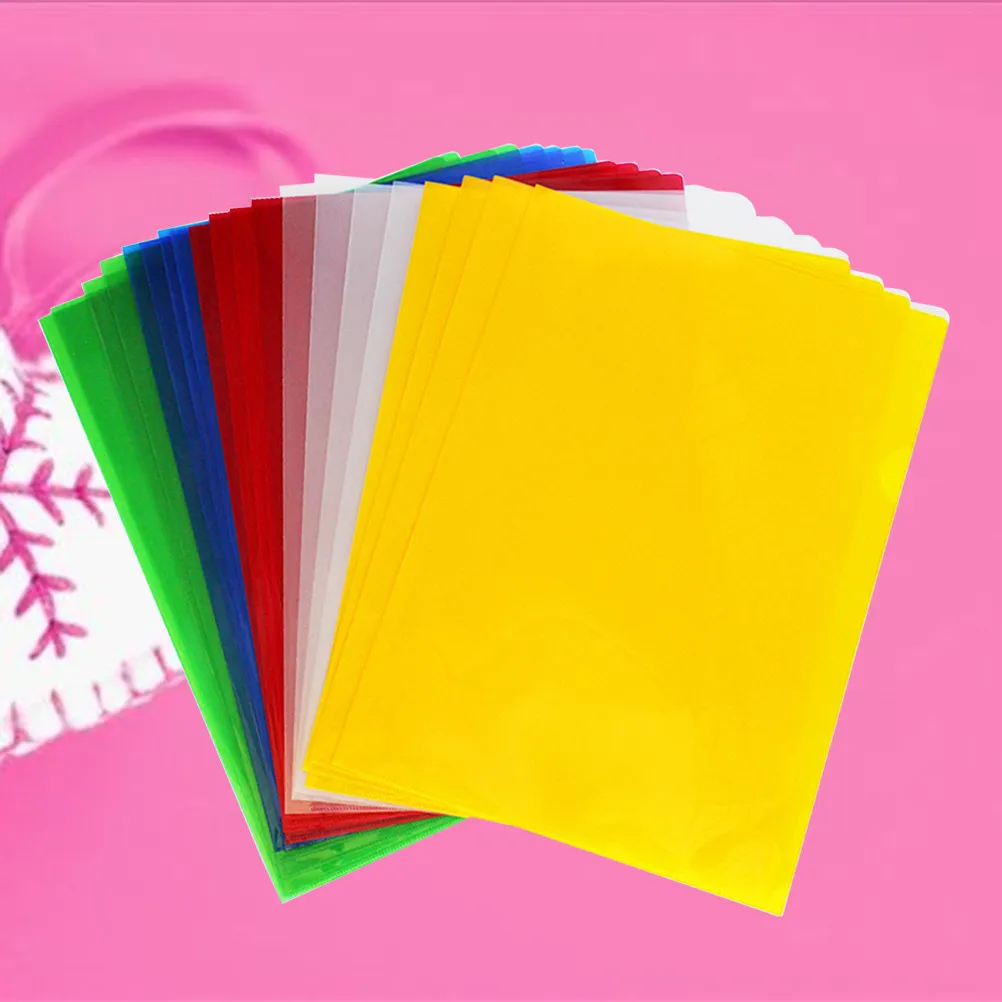 20Pcs A4 Transparent Plastic File Folders L Shape Semi Circular Opening for Documents Organization Home Office School Use