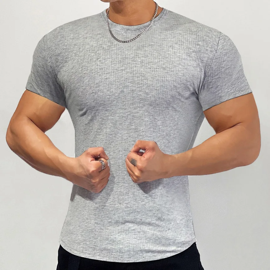 

Fitness Training Running Sports Leisure Vertical Stripe Short sleeved T-shirt streetwear