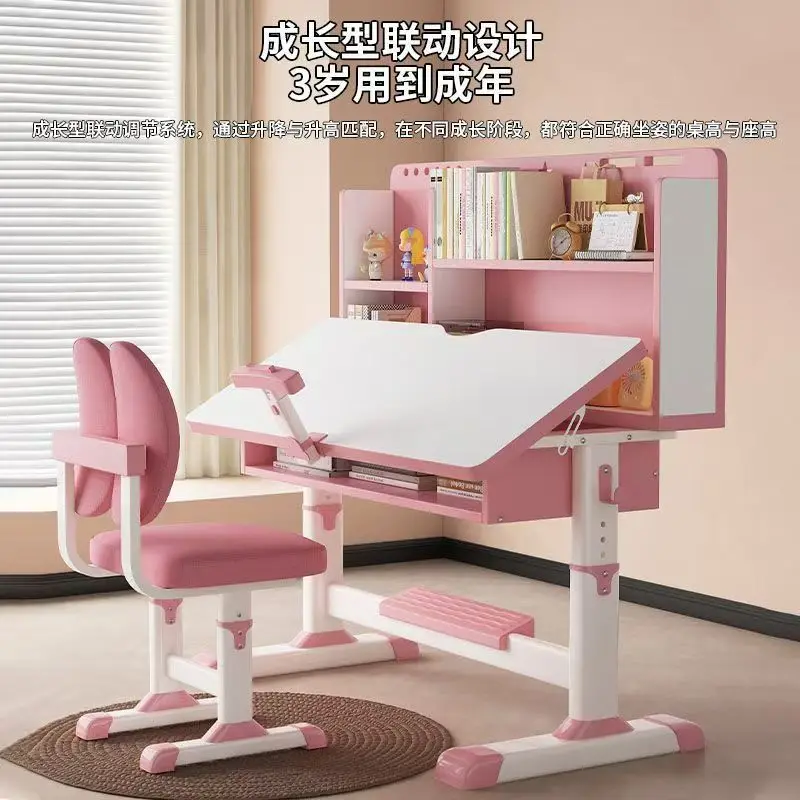 Children's study tables and chairs, primary school students can lift and lower, writing table can be adjusted, desktop learning