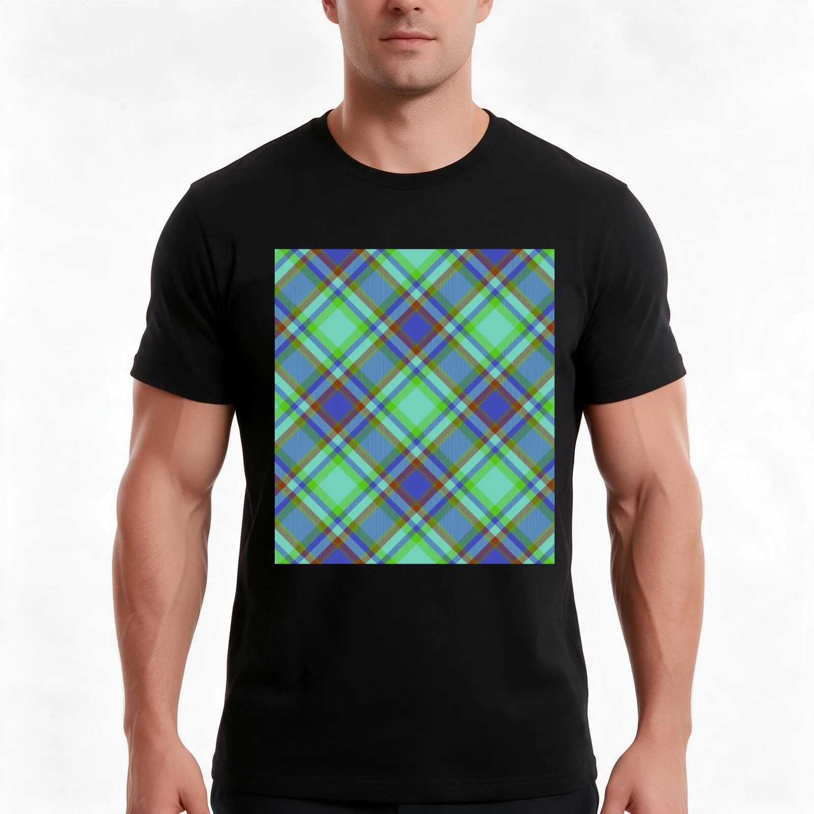 Texture fabric check vector pattern T-Shirt, Summer Casual Cotton Tee, Oversized Streetwear Tops, Vintage Graphic Print