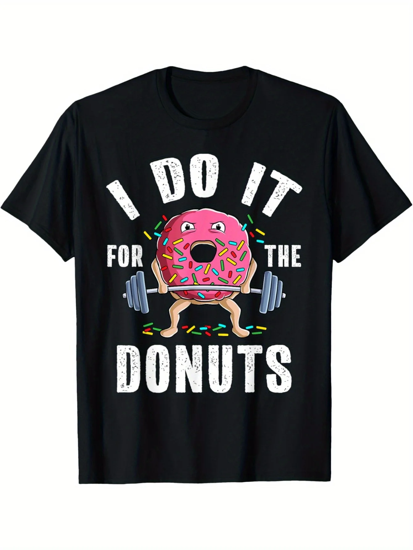 Funny Weightlifting Gym Bodybuilding Deadlift Workout Donut T-Shirt Short Sleeve, Unisex, Cotton Material, Comfortable Fit, Size
