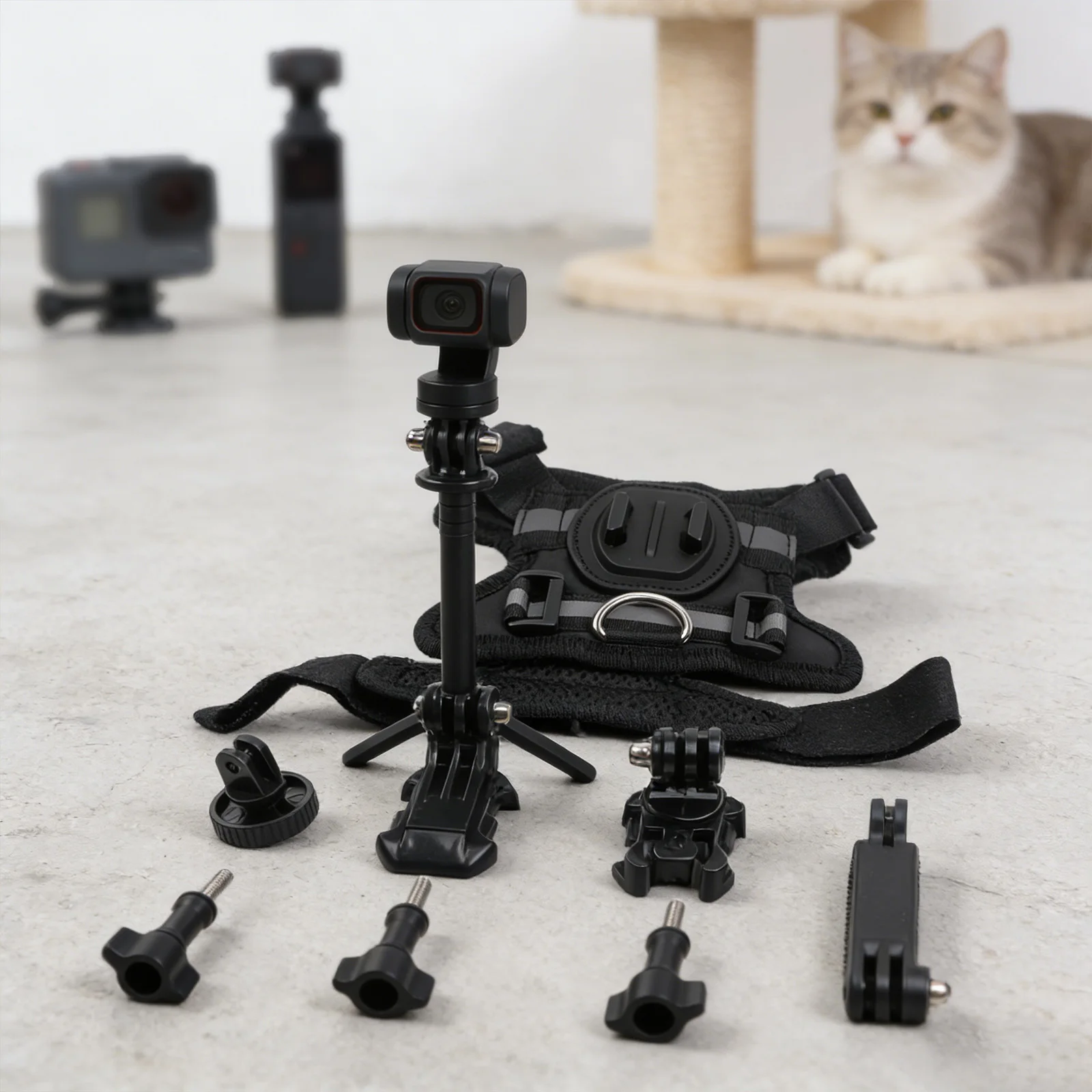 Adjustable Sports Camera Holder Strap Pet Cat Vest Photo Stand First-Person Dual-Camera Setup For Action