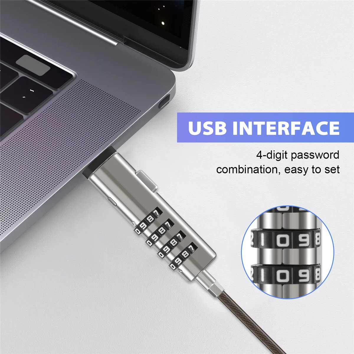 Câble de sécurité numérique universel USB pour ordinateur portable, serrure pour ordinateur, 4