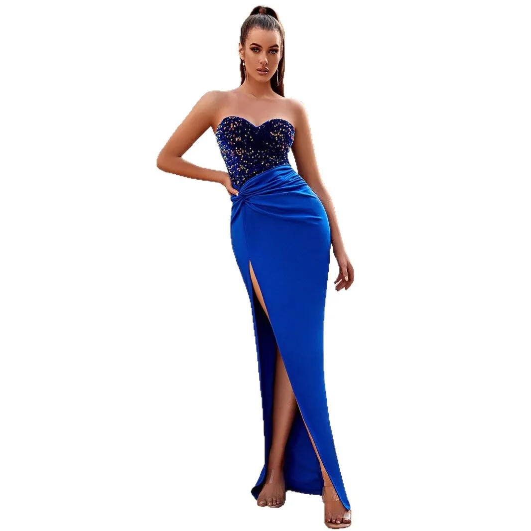 Faionable Bal Slit Dr مثير Strapl Bodycon ثوب المرأة الجديدة Sle الأداء فستان منتصف الخصر لا Sve