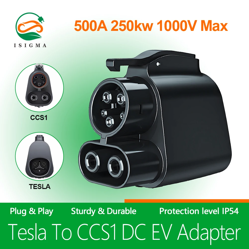 Isigma Tesla to CCS1 DC EV Adapter 500A 250KW DC SuperFast Charging Adapter for Tesla Modle 3/X/Y/S