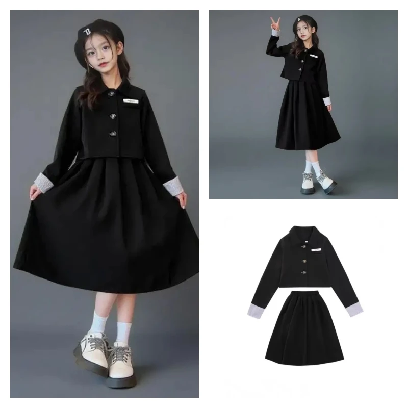 

Kawaii модный костюм для девочек, юбка, студенческий осенний повседневный топ с длинными рукавами и рисунком, юбка трапециевидной формы, комплект из 2 предметов, детская одежда, новинка