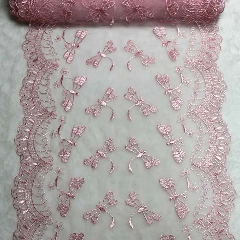 20Yards Bilateral Pink Lace Trim DIY Bra Accessories Mesh Embroidered Lace Fabrics For Dress Appliques Crafts