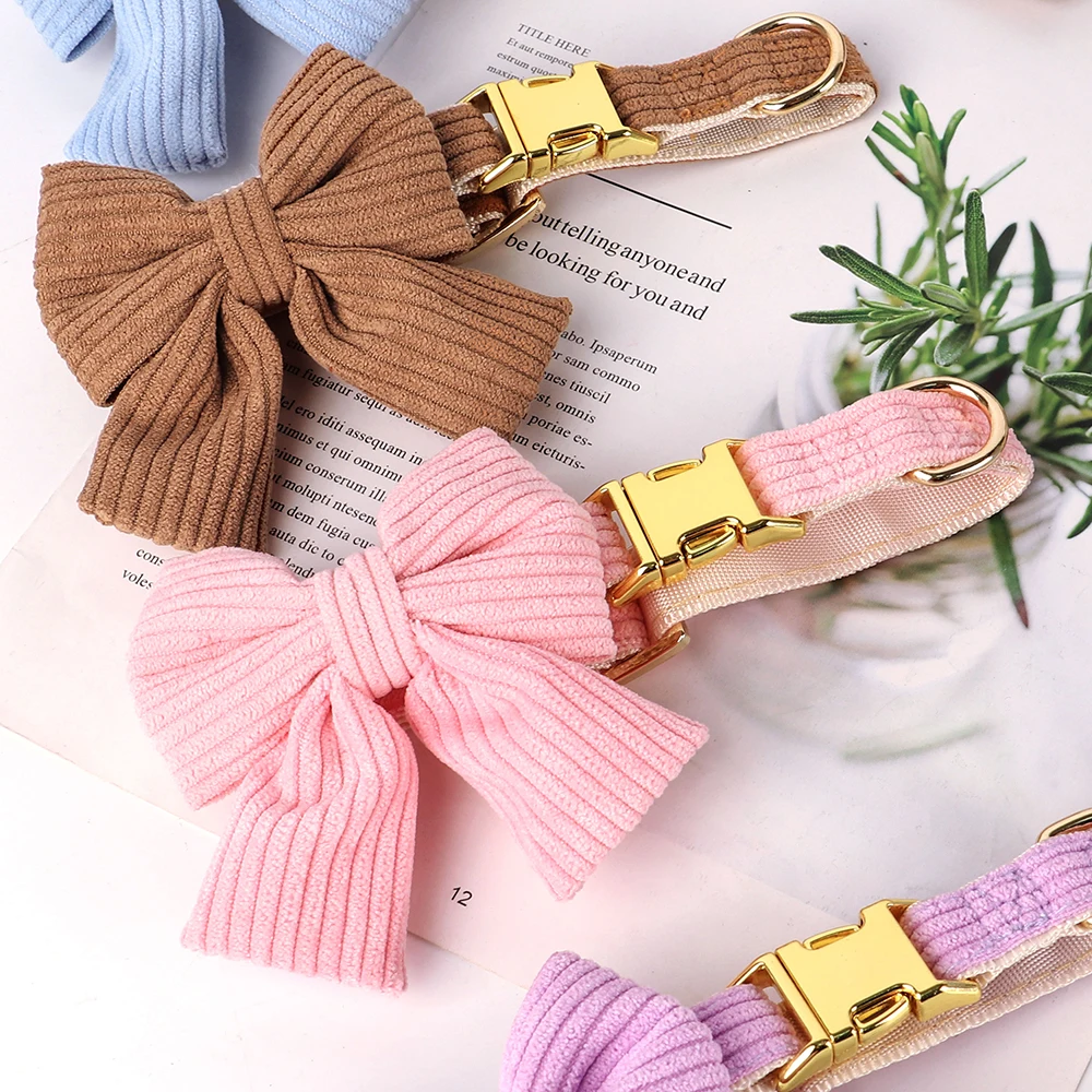 Fashion Dog Collar and Leash Set Cute Bowknot Dog Collar Lead Rope With Bowtie For Small Medium Dogs Outdoor Walking Pink