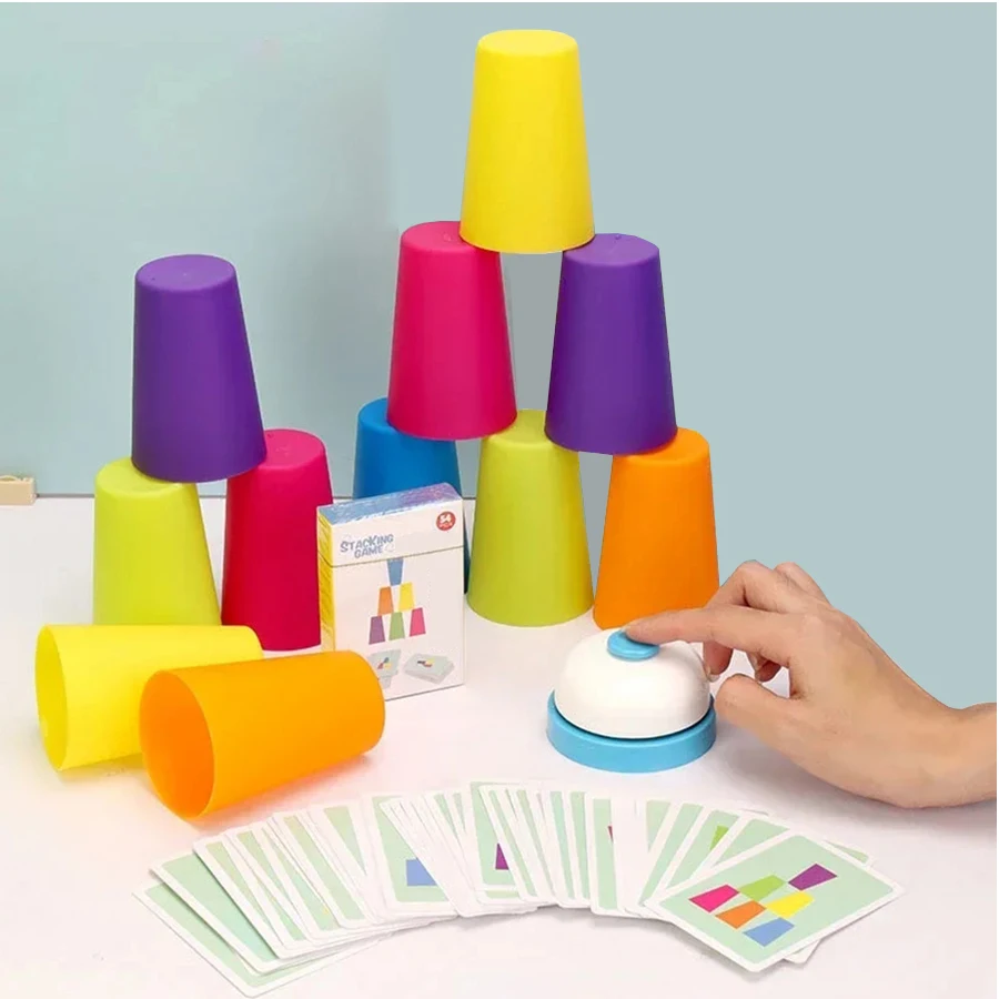 Montessori Toys Stack Cup Game With Card Educational Intellectual Enlightenment Color Cognition Logic Training Kids Children