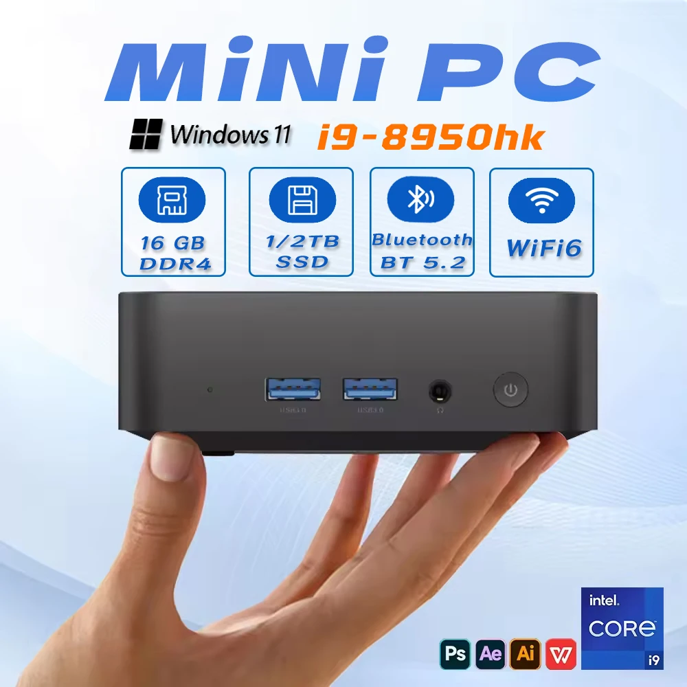 2025 nuevo Mini PC portátil Windows 11 Intel Core i9 8950HK ordenador Dual WIFI 6 BT5.2 4K HD Mini Gaming Pc de escritorio