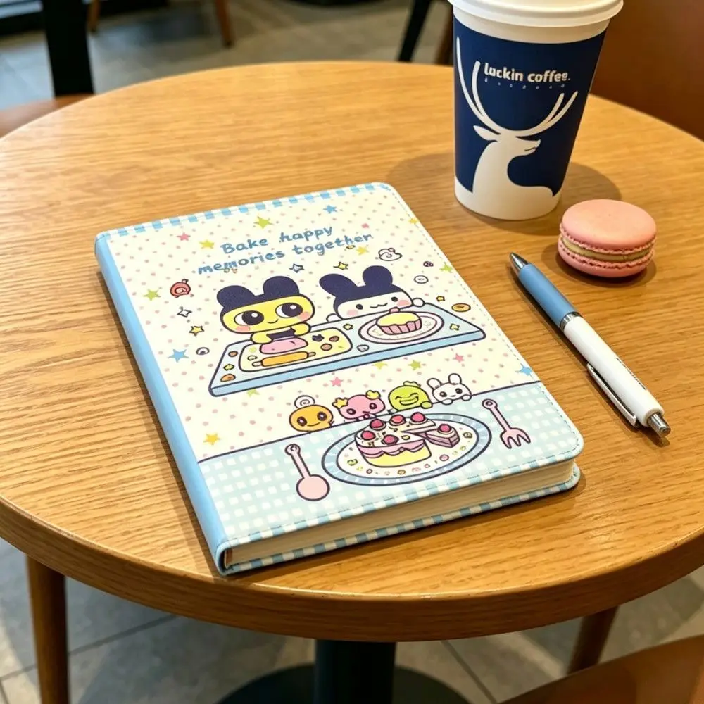 Tamagotchi faux leather notebook, cute cartoon fun planner, niche Japanese-style student diary, study stationery