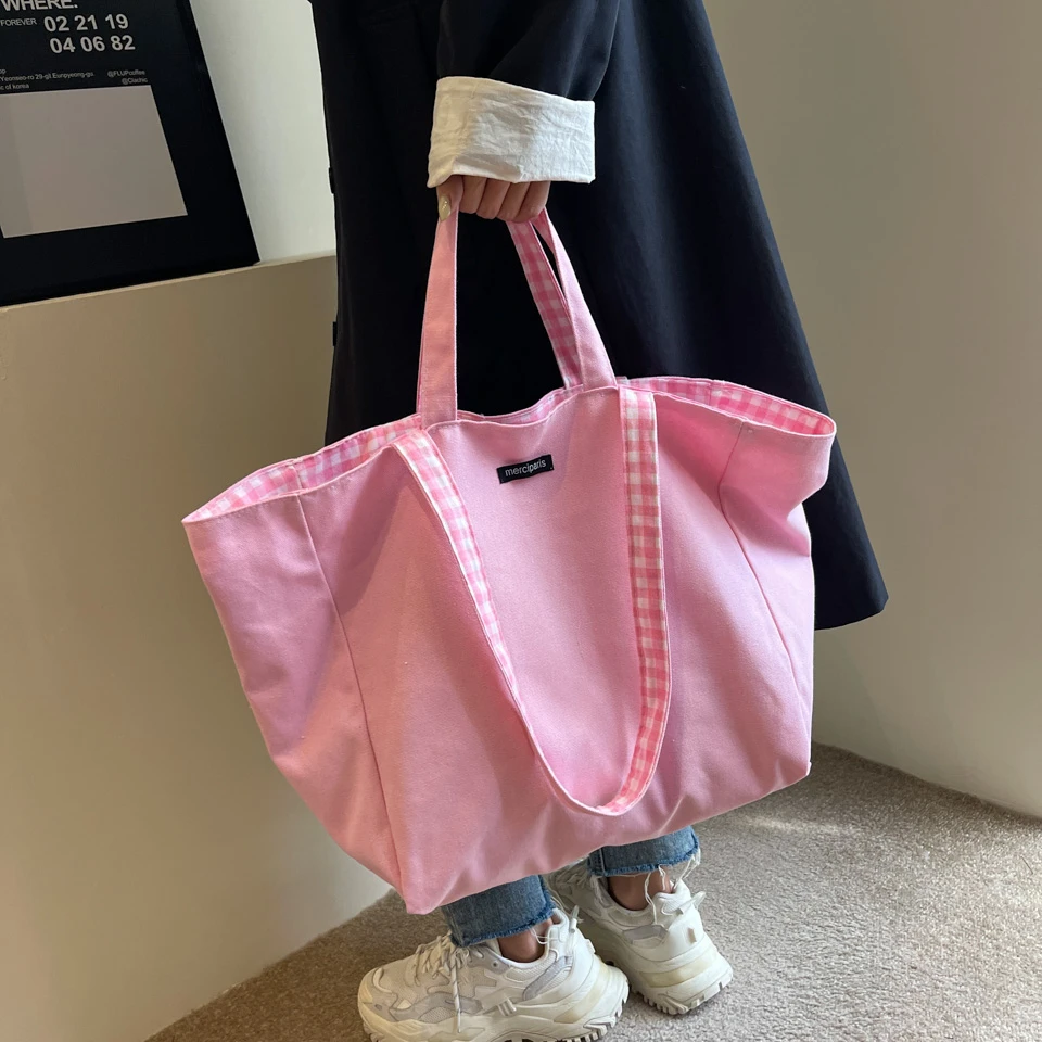 Two Side Available Design Canvas Women\'s Bag Large Eco Bag Korean Shoulder Shopper Bag Foldable Messenger Bag Y2K Handbag Travel