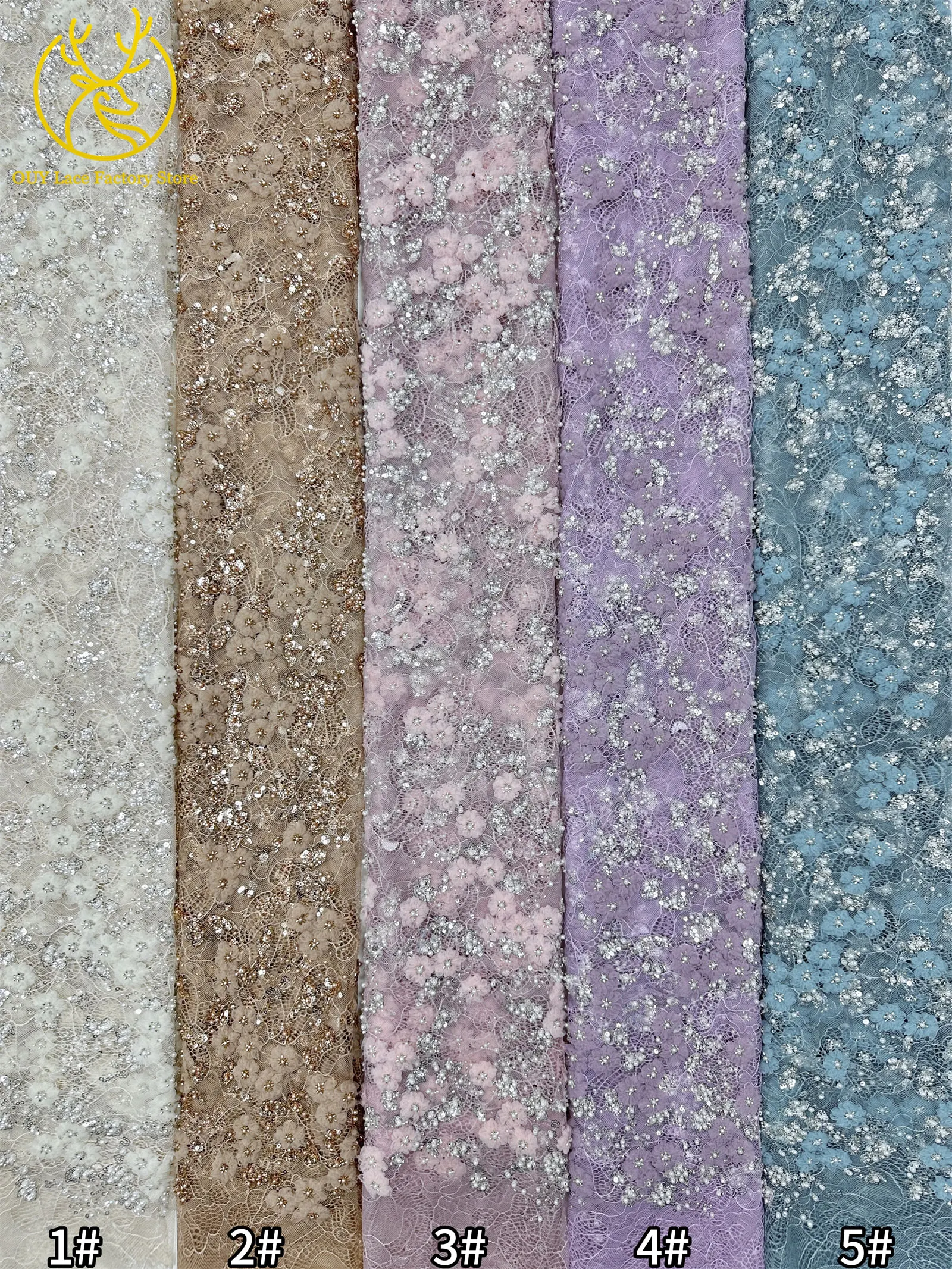 Französische Stickerei, kleiner Pflaumenblüten-Perlen-Spitzenstoff, exquisiter nigerianischer Perlen-Pailletten-Spitzenstoff für Hochzeitskleider zum Nähen – Detail 20