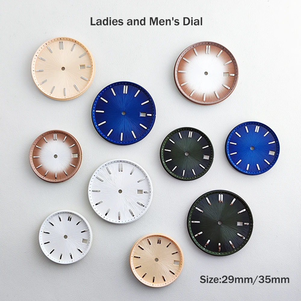 New 29mm/35mm dial NH35 dial radial texture dial 3-point date window custom logo dial suitable for NH35/NH36 automatic movement