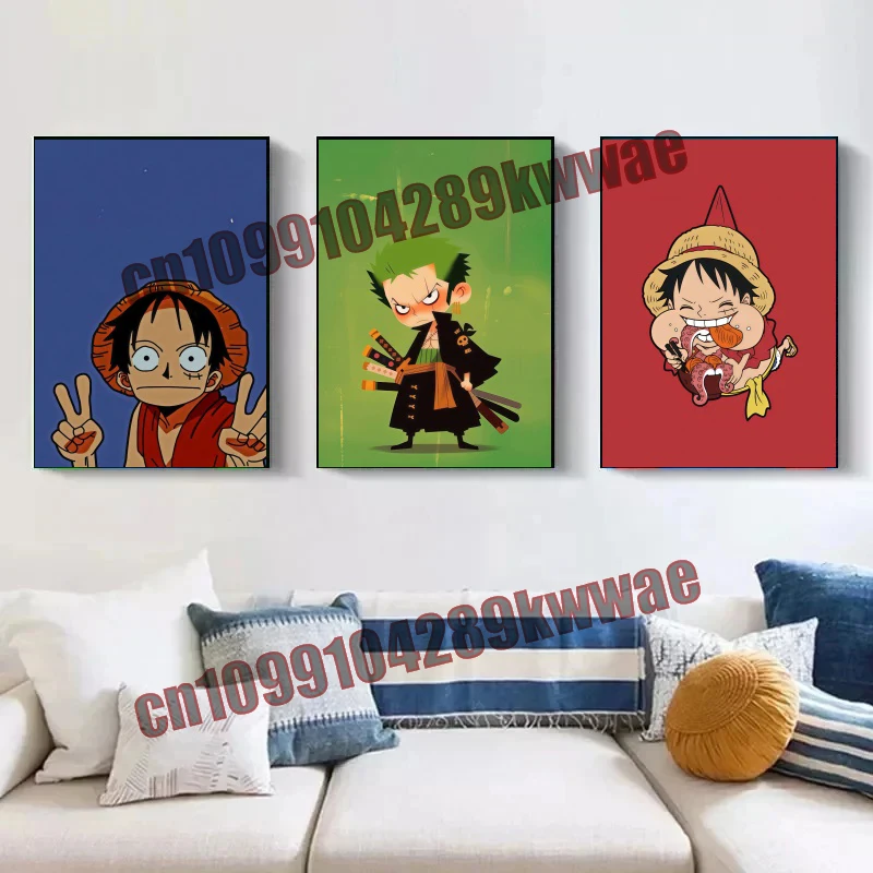 Poster Seni Lukisan Kanvas Gaya Lucu One Piece, Luffy, Anime Klasik Cocok untuk Dekorasi Rumah Ruang Tamu Hadiah Anak-anak