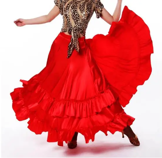 Women Lady Red Stage Performance Costume Flamenco Skirt Dress Ballroom Waltz Dancewear Tango Flamenco Dancing Costume