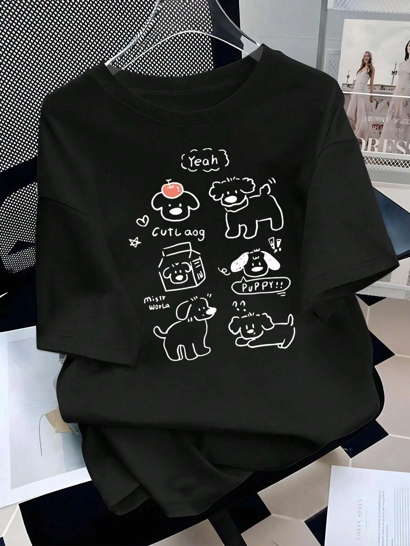 تي شيرتات برسومات مرحة منقوشة على شكل جرو رائعة بمقاس كبير للمظهر العصري