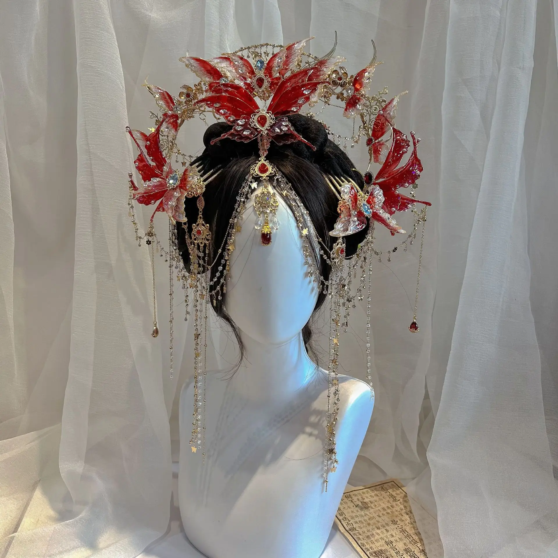 الملابس الغربية الصينية Dunhuang الجبين الغريبة الرقص شرابة التقليدية زي إكسسوارات الشعر غطاء الرأس بدلة على الطراز القديم