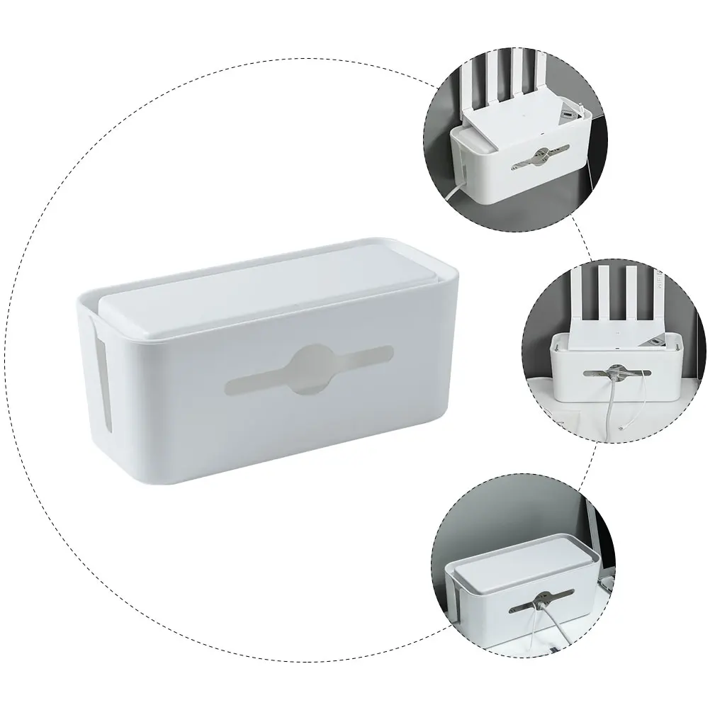 

1pc Cable Management Box Abs Material White Rounded Corners Wire Storage Organizer Heat Dissipation Design For Cables Chargers