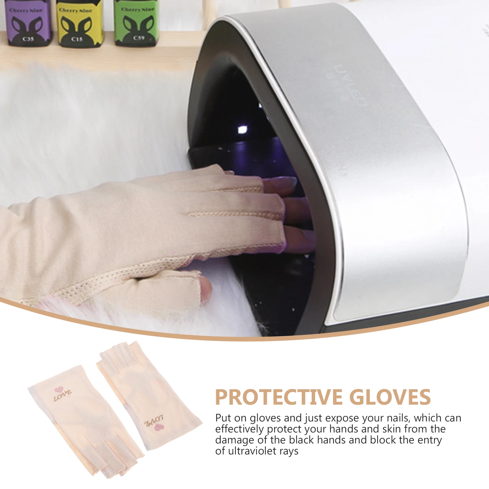 

1pcs 1Pair Nail Art Uv Protection Gloves Super Thin Breathable Elastic Manicure Hand Cover Uv-Resistant Lightweight Nail Beauty