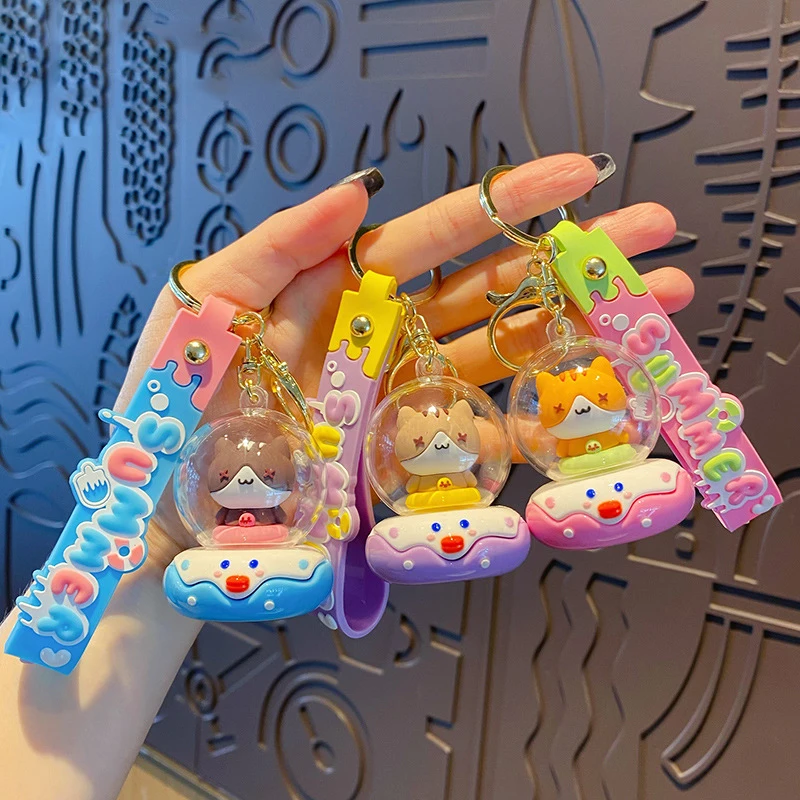 Creative Clown Donuts Cute Pilot Kitten Keychain Pendant Friend Gift Cute Summer Lanyard XX Eyes Cat Doll Bag Trinket Key Chains