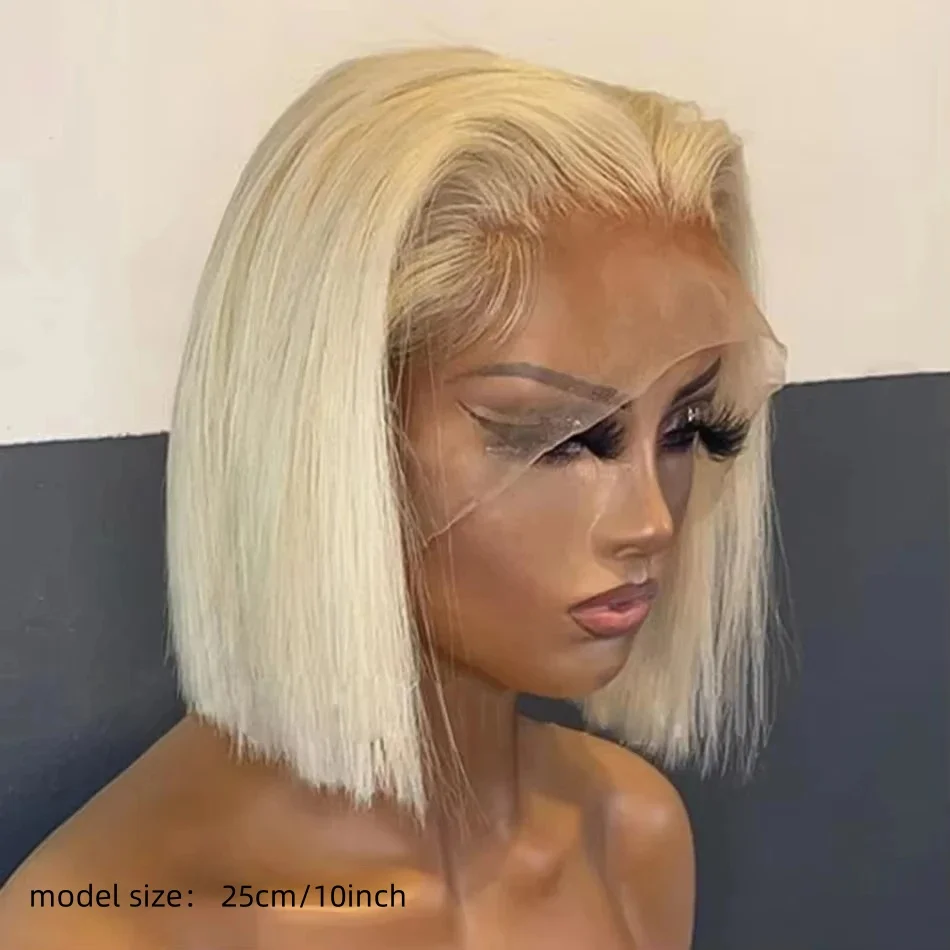 شعر بشري مفرود قصير 200% كثافة 613 شعر مستعار بوب شعر بشري 10 بوصة 613 13x4 شعر مستعار أمامي من الدانتيل تم قطعه مسبقًا مع