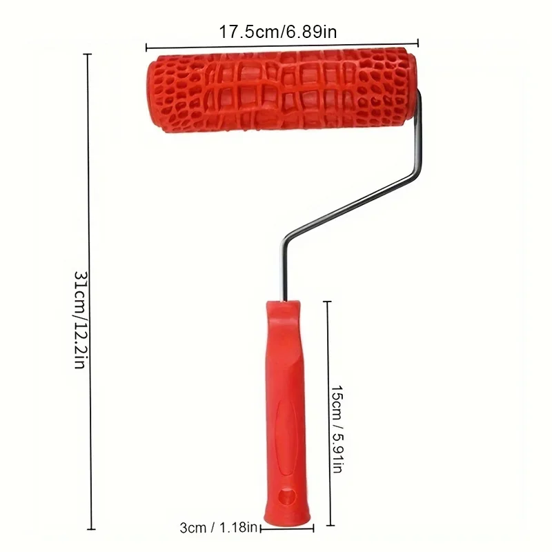 Textured Pattern Paint RollerWith Red Handle Durable Metal and Plastic Construction,Decorative Wall Painting Tool for Wall,Fence