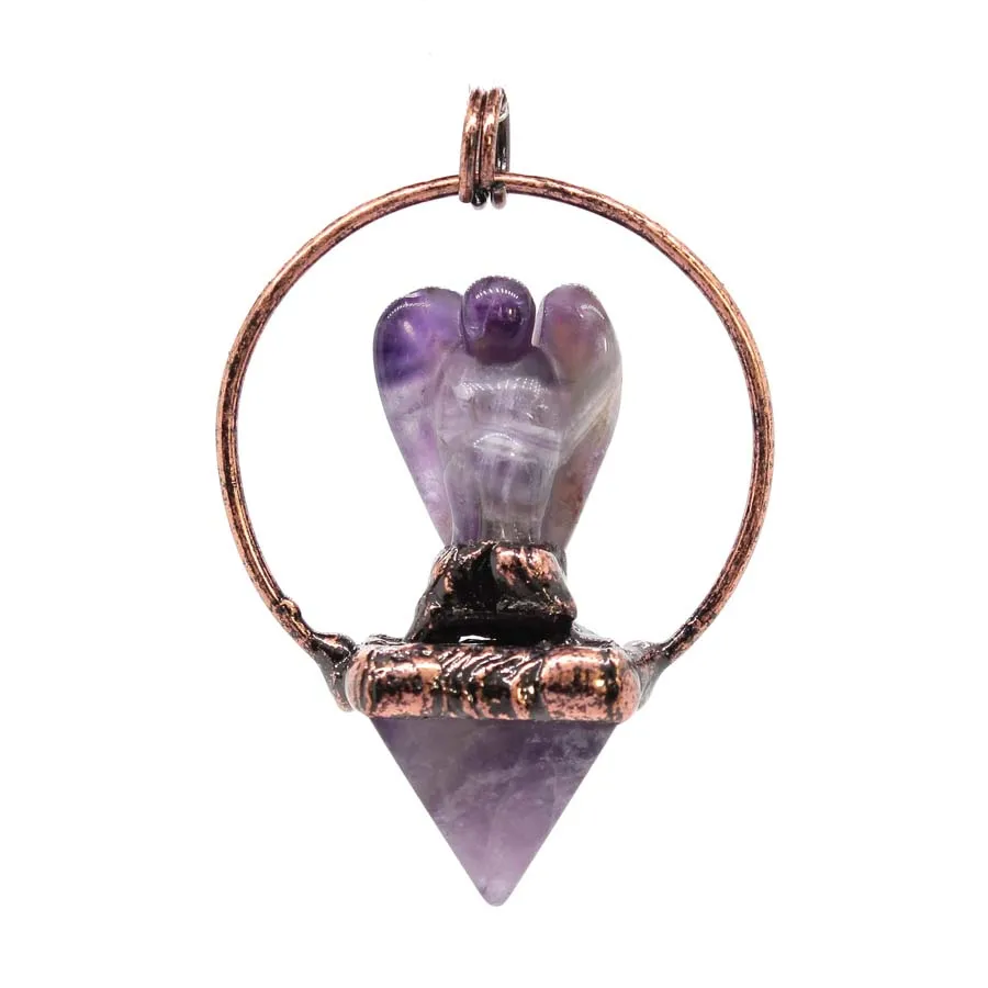 Charms Natural Healing Crystal Angel Stone Pendants For Women Amethyst Gemstone Quartz Vintage Pyramid Pendant Men Jewelry Gifts