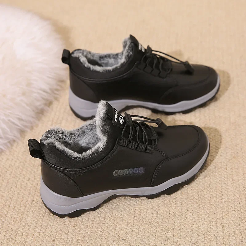 Women\'s Winter Trainers with Fur Leather Thick Sole and Padded Flats Platform Sneakers Women Shoes