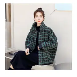 Women's Clothing Special Price Plaid Imitation Mink Fur Loose and Thick Plush Jacket