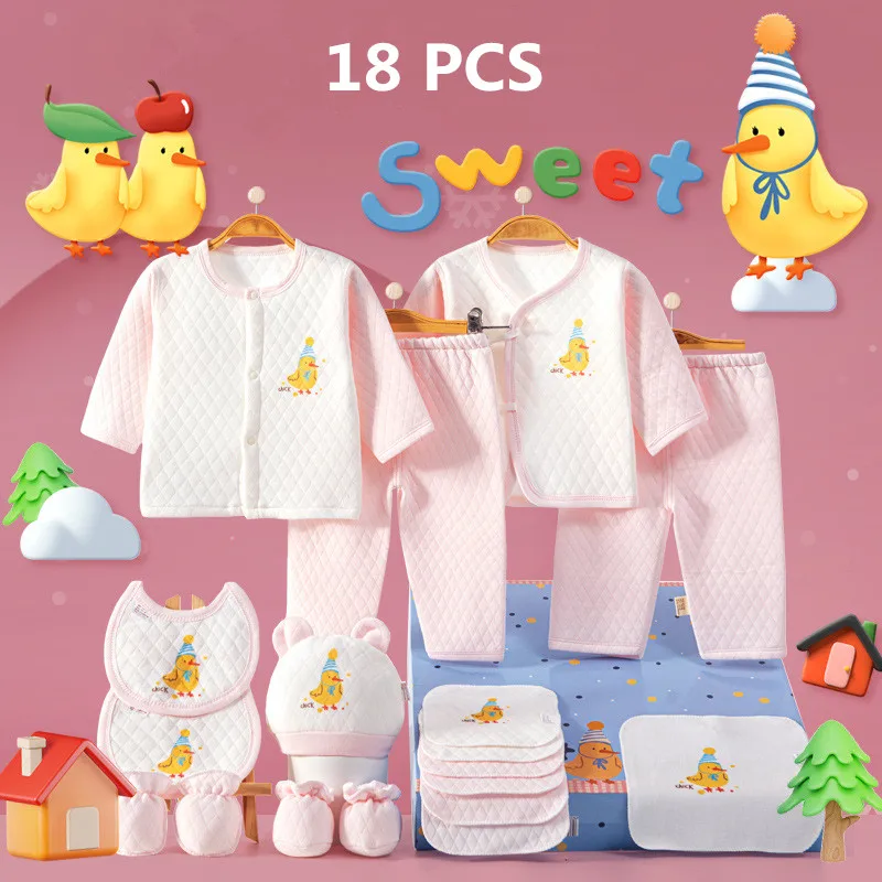 18/20/22 pieces/lot Newborn Baby Clothing Set Boys Girls 100% Cotton Infant Outfits Autumn Winter Baby Hat Bib Clothes Suit