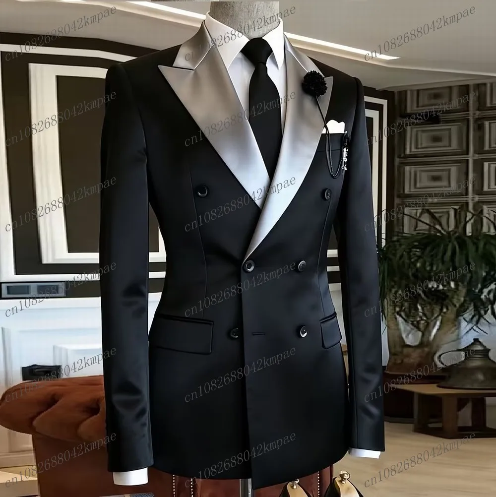 

Черный, серебристый ацетатный атласный мужской пиджак, деловой деловой офисный пиджак, одинарный пиджак для выпускного вечера, модный мужской костюм для свадебной вечеринки