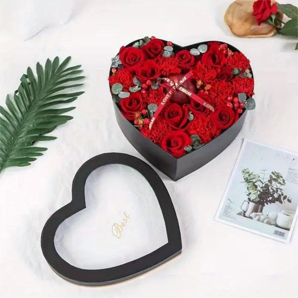 27x25cm Valentine'S Day Heart Shaped Flower Box Chocolate Sweets Charcuterie Packaging Heart Shaped Gift Box With Window Bags