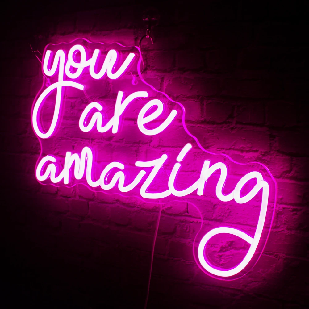 You Are Amazing Neon Sign Pink USB Word Neon Lights for Wall Decor Led Letter Light Up Sign Bedroom Bar Party Birthay Wedding