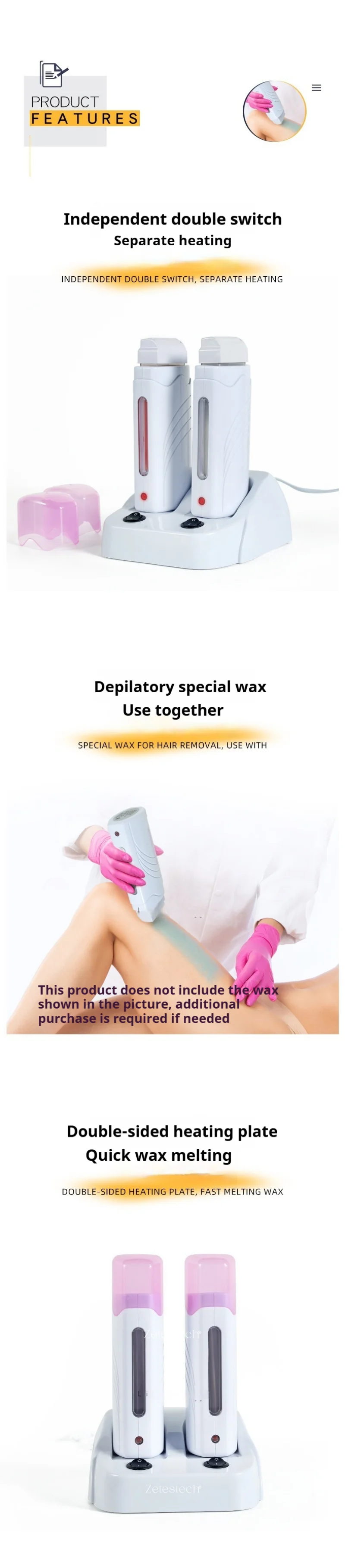 40W Dual Rolling Wax Heater Double Epilator Depilatory Waxing Machine Cartridge Roll On Hair Removal for Body