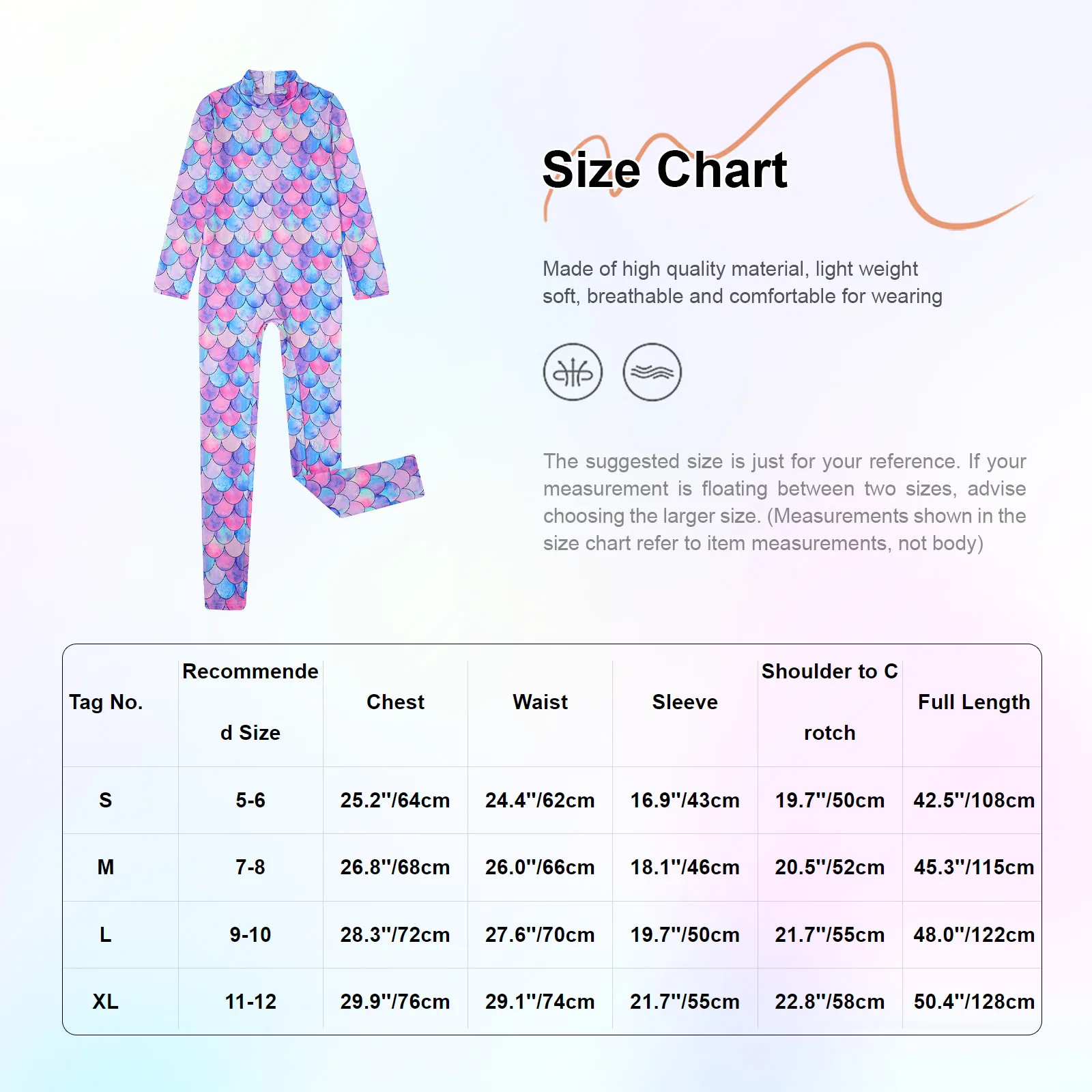 Kid Girls Mermaid Print Costume Full Length Long Sleeve Unitard Bodysuit Fish Scale Halloween Carnival Party Jumpsuit Dress Up