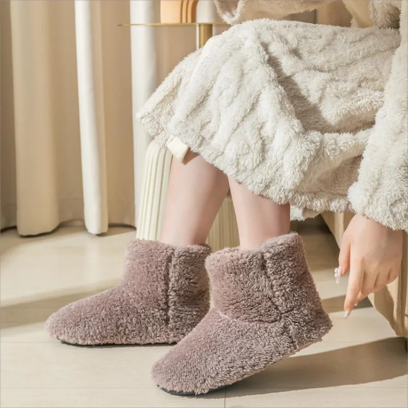 New Women Warm Faux Fur Boots  Home Plush Slippers Cartoon Lining Fluffy Cozy Flat Non Slip Sole Ladies Shoes