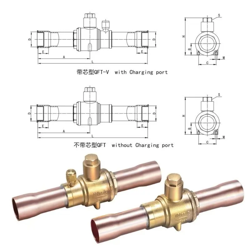QFT Refrigeration Ball Valve with Solder Ends (6/12/22/28/35mm) - Brass & Copper Cold Storage/Shut-off Valve for HVAC AC Units
