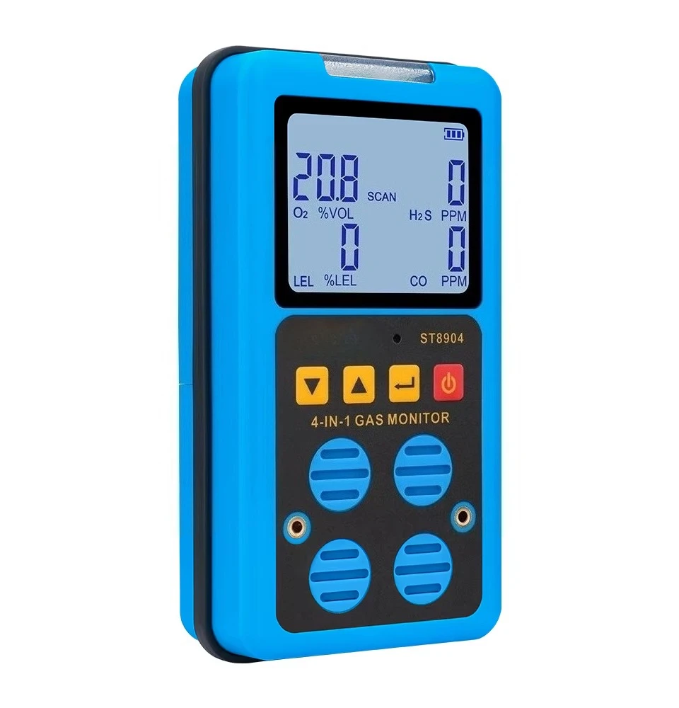 

Professional Gas Sniffer Monitor CO H2S O2 LEL Combustible Gas Meter Rechargeable Multi 4 in 1 Gas Detector