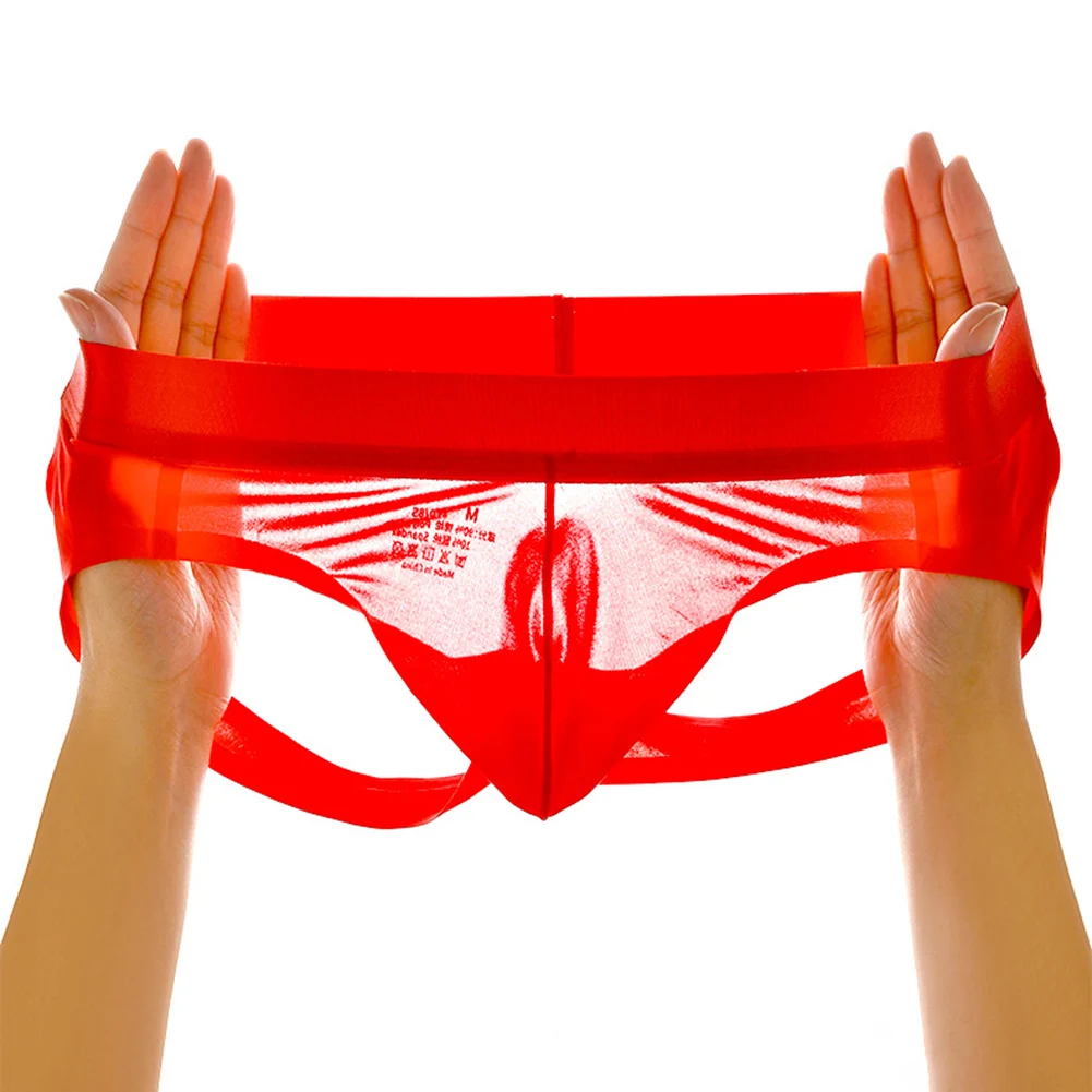 Elastic Strap Men Ultrathin Sheer Underwear Sports G-strings Bulge Pouch Butt-lifting Breathable Thongs Low Waist
