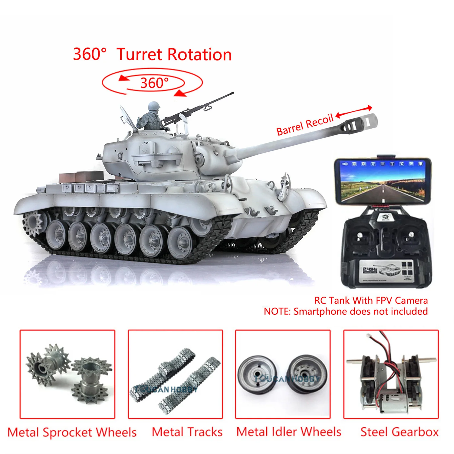 2.4G 1/16 HENG LONG 7.0 Ulepszony FPV M26 Pershing RC Tank 3838 Barrel Recoil Speaekr Engine Proportion Smoke Toys Car TH20333