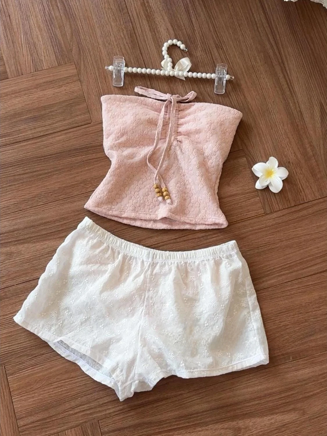 Sweet Bikini Swimsuit Three-Piece Set Girl's Vacation Pure Desire Summer Nylon Material Strapless Chest Pad No Steel Support