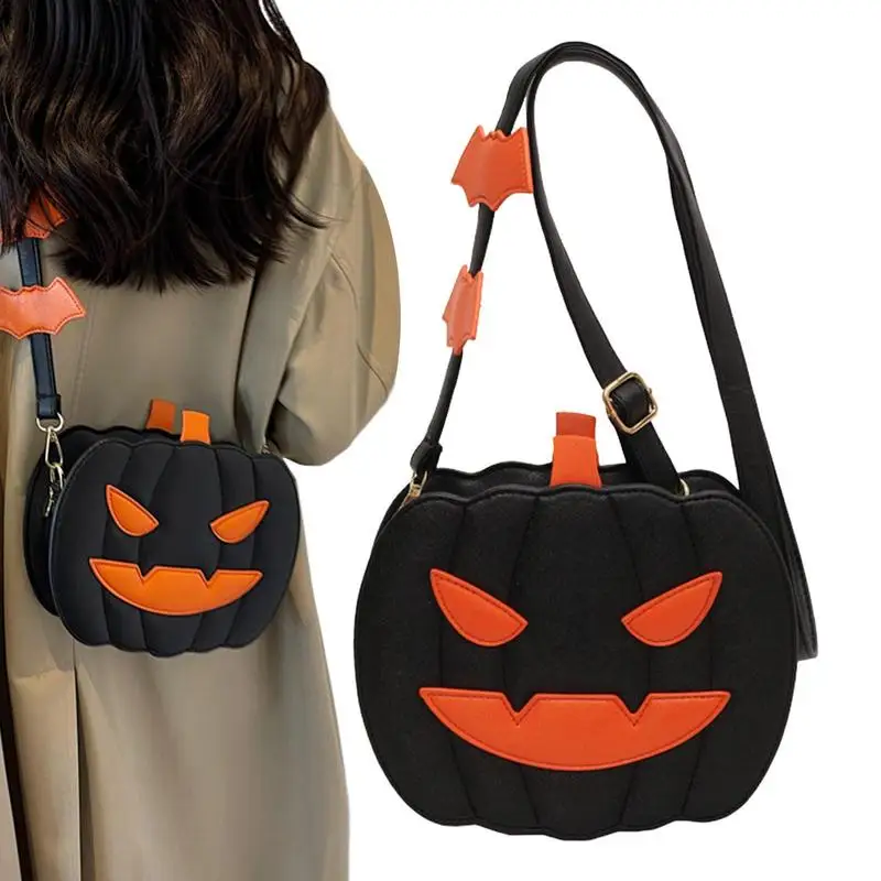 Grande capacidade abóbora Crossbody Bag, PU Couro Bolsa Halloween