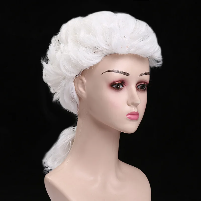 Synthetic Lawyer Cosplay Wig Deluxe Long White Judge Baroque Curly Cosplay Wigs for Man\Women Halloween Party Costume Props 2024