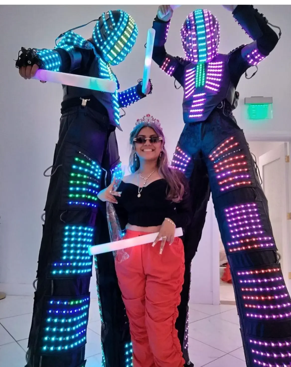 

Party Performance Electronic Music Festival DJ Show Party Stilts Walker LED Lights Costumes Robot Dance Suit