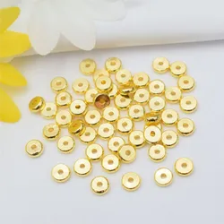 50pcs 14K/18K Gold Plated Brass 3/4/5/6/8mm Round Spacer Beads Flat Bracelet Loose for DIY Jewelry Findings Accessories No Fade