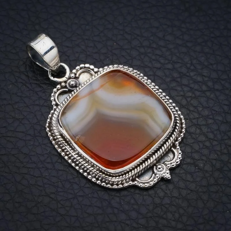 

StarGems Botswana Agate Handmade 925 Sterling Silver Pendant 1.75" F4461