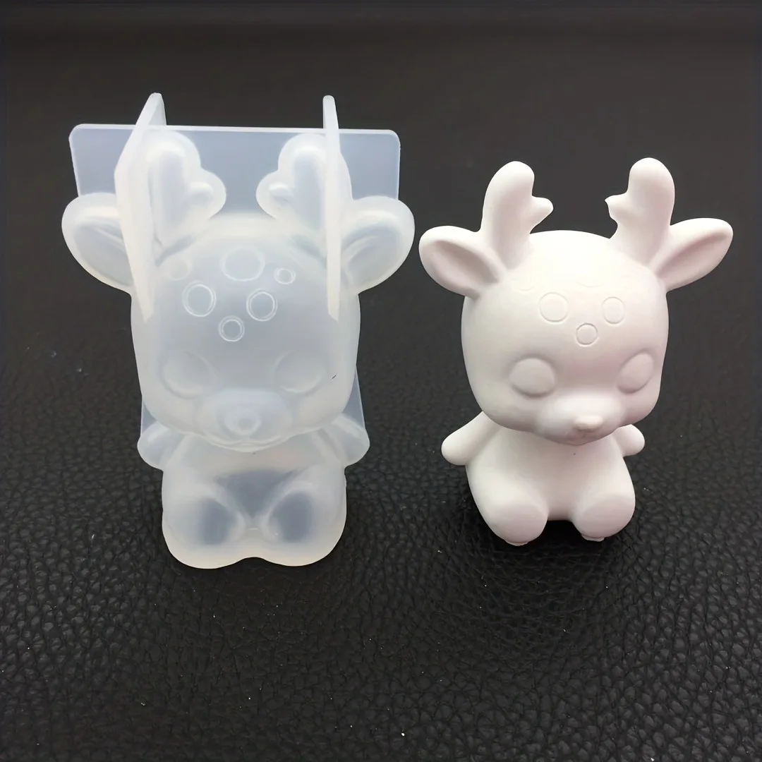 DIY Crystal Epoxy Glue 3D Mirror Christmas Deer Silicone Mold Aromatherapy Gypsum Expansion Soft Ornament